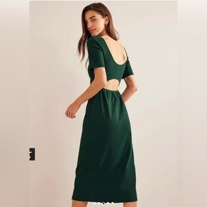 NWT, Boden, 16/18, Cut Out Rib Jersey Midi Dress, Emerald Green
